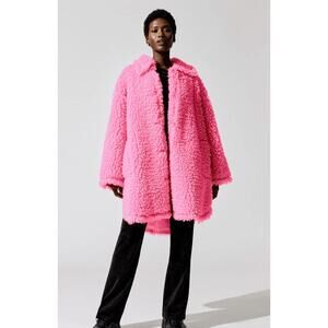 STAND STUDIO Gwen Faux Fur Shearling Oversized Coat Pink Blossom Xsmall/Small